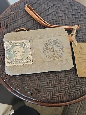 NWT Clea Ray Stamp Canvas Wristlet Pouch
